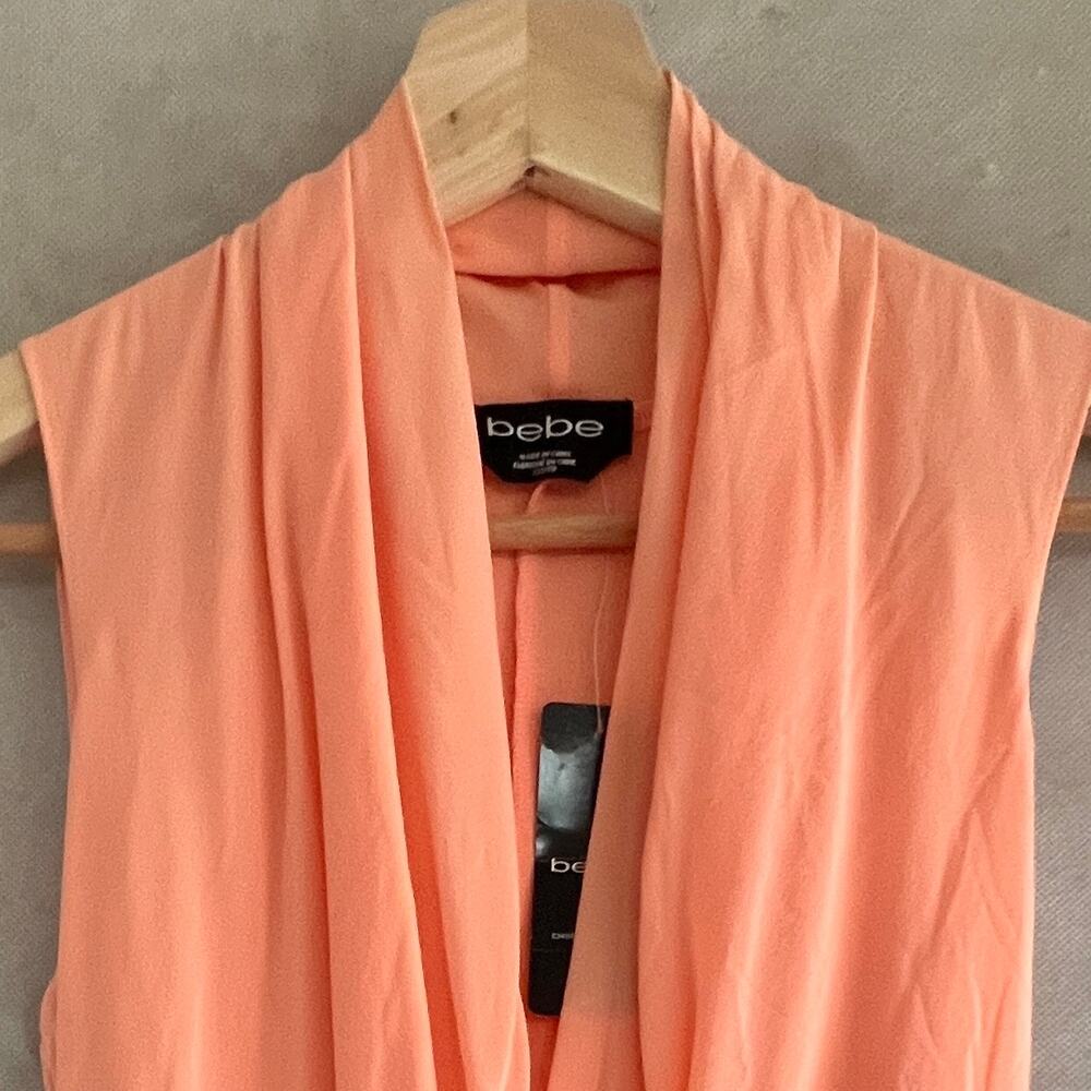 Bebe XXS NWT Pink Mulberry Silk Blend Bodysuit Top Sleeveless Deep V Neck - Picture 3 of 9